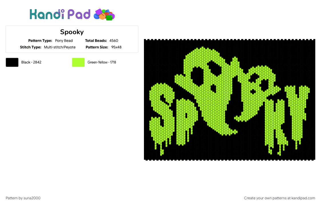 Spooky - Pony Bead Pattern by suna2000 on Kandi Pad - black, green, spooky
