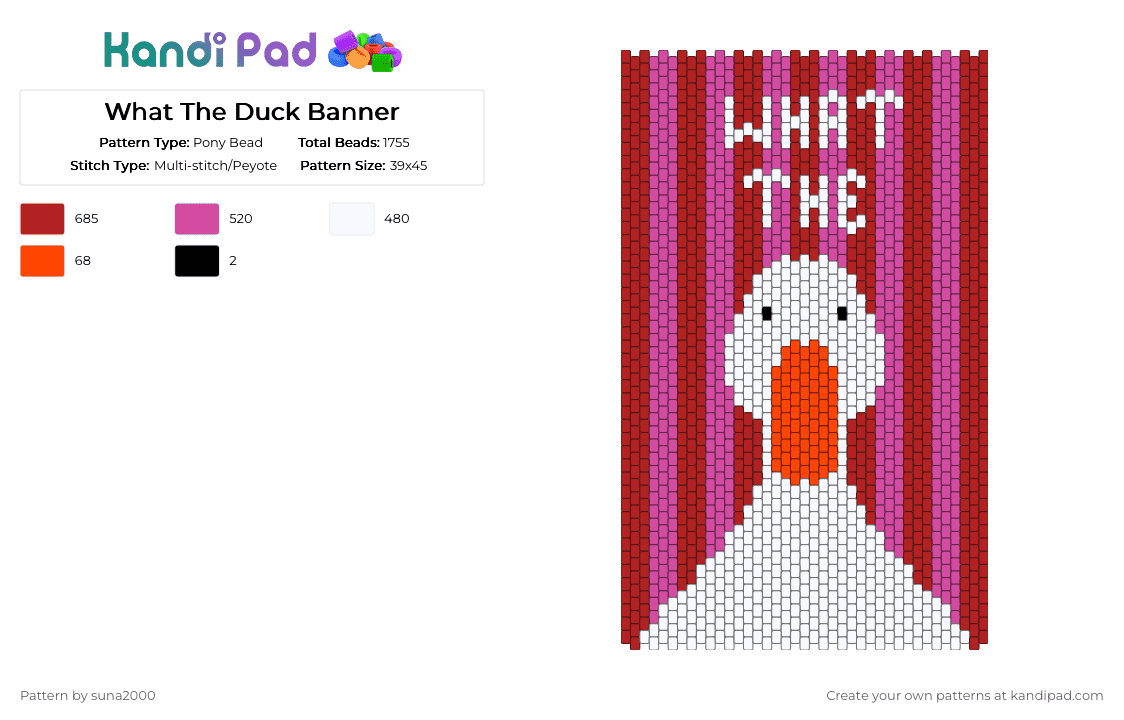 What The Duck Banner - Pony Bead Pattern by suna2000 on Kandi Pad - red,pink,duck,banner