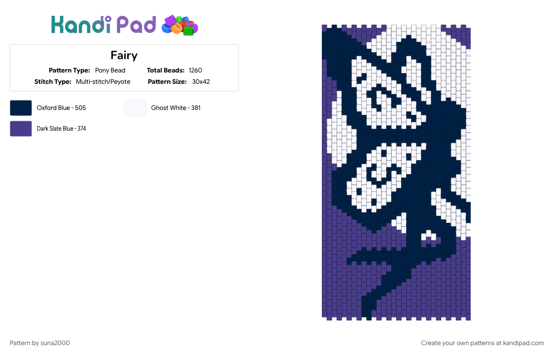 Fairy - Pony Bead Pattern by suna2000 on Kandi Pad - blue, purple