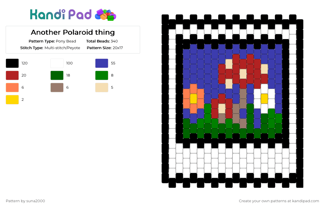 Another Polaroid thing - Pony Bead Pattern by suna2000 on Kandi Pad - green, polaroid, purple, red, white