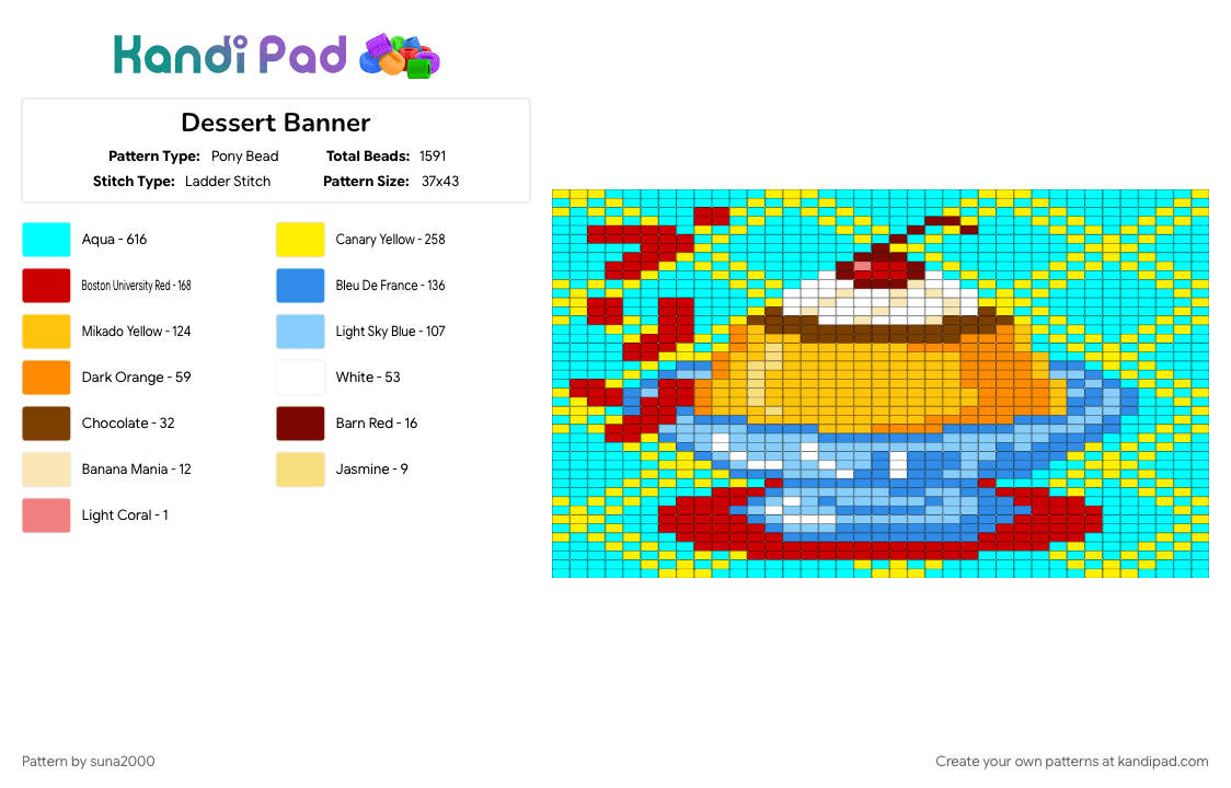 Dessert Banner - Pony Bead Pattern by suna2000 on Kandi Pad - light blue, yellow