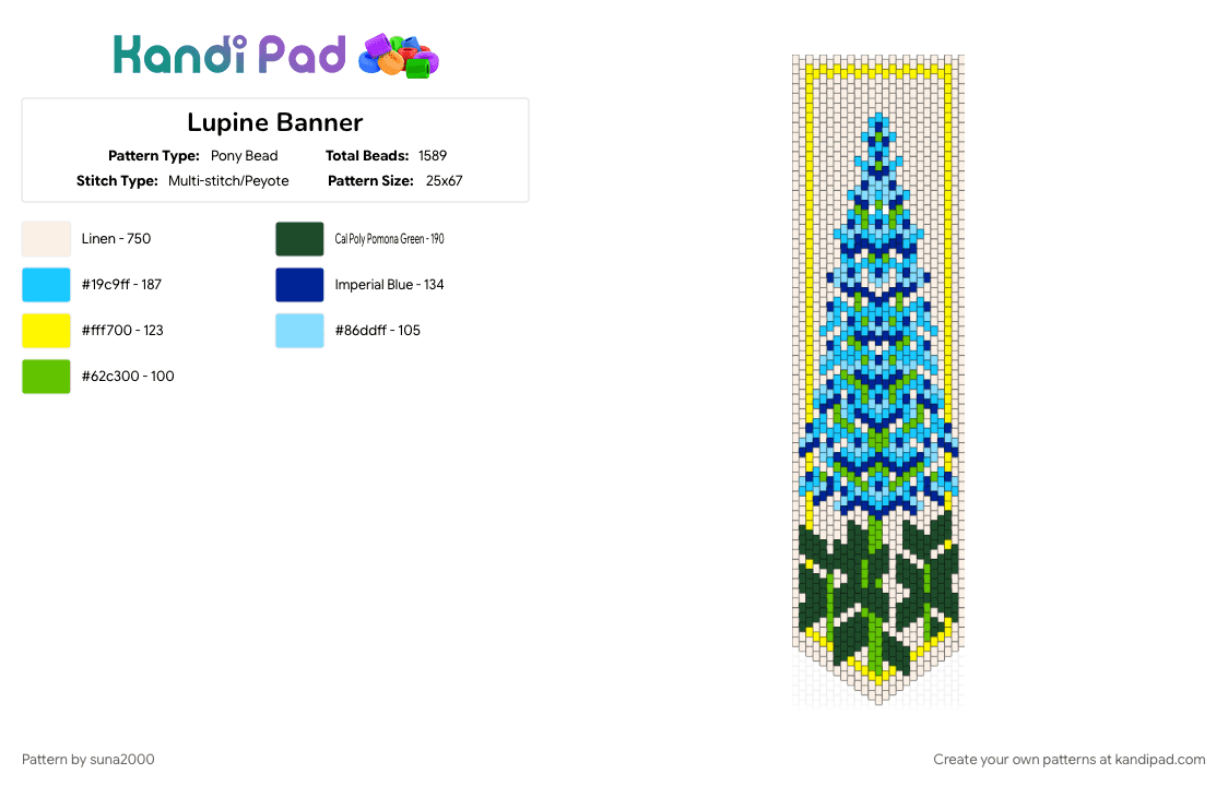 Lupine Banner - Pony Bead Pattern by suna2000 on Kandi Pad - banner, flower, light blue, lupine, white
