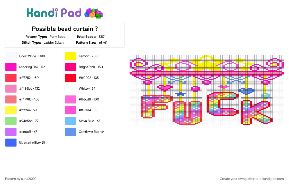 Possible bead curtain 2 - Pony Bead Pattern by suna2000 on Kandi Pad - 