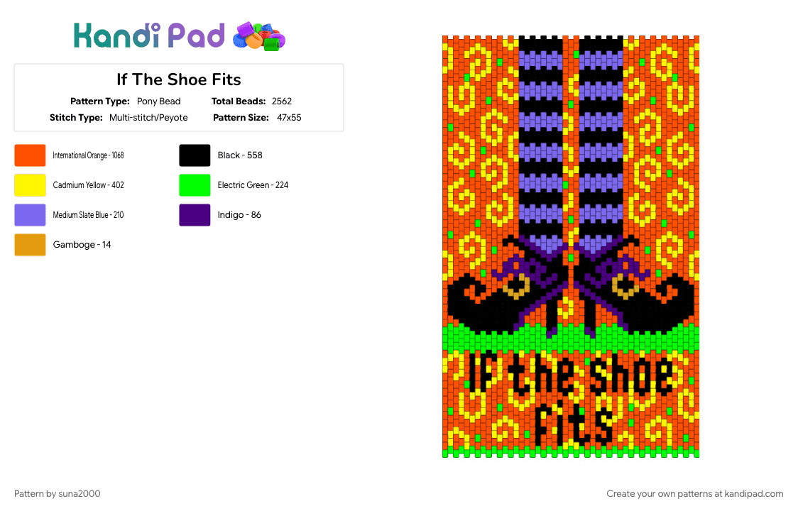 If The Shoe Fits - Pony Bead Pattern by suna2000 on Kandi Pad - orange, yellow