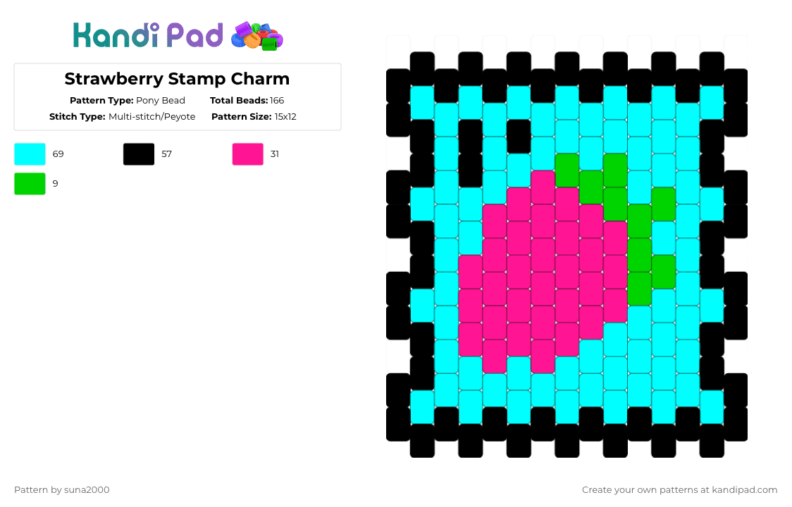 Strawberry Stamp Charm - Pony Bead Pattern by suna2000 on Kandi Pad - light blue,strawberry,fruit,food,stamp
