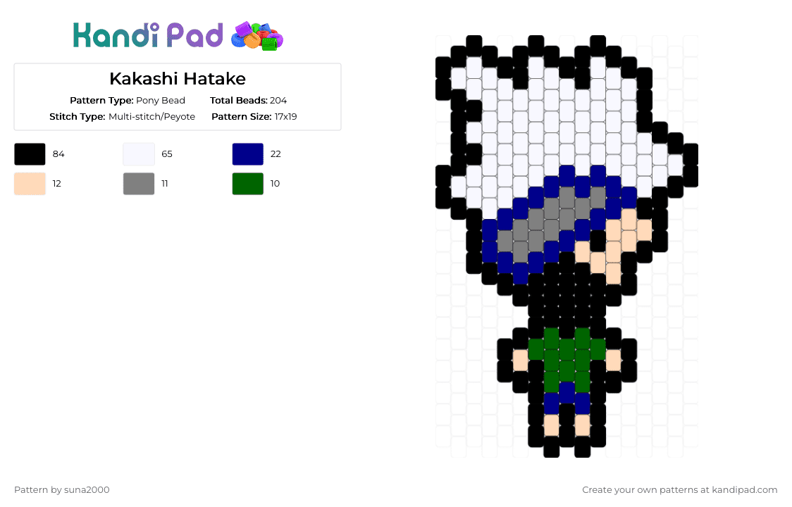 Kakashi Hatake - Pony Bead Pattern by suna2000 on Kandi Pad - anime, hatake, kakashi, naruto, purple, white