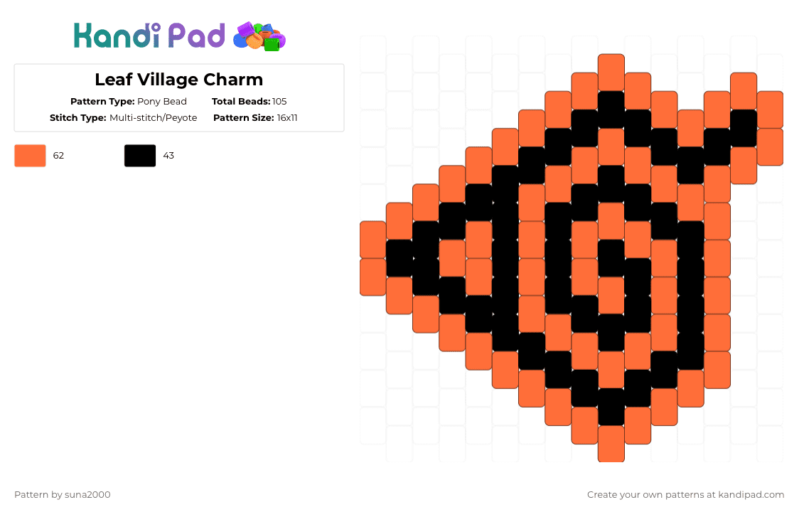 Leaf Village Symbol Charm - Pony Bead Pattern by suna2000 on Kandi Pad - orange,black,naruto