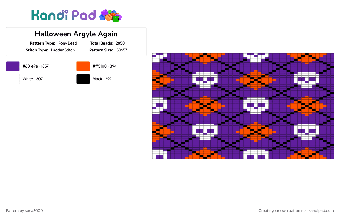 Halloween Argyle Again - Pony Bead Pattern by suna2000 on Kandi Pad - cotdfabric, purple