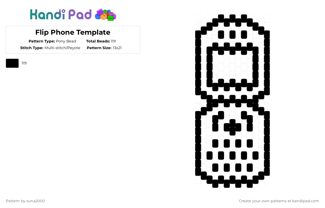 Flip Phone Template - Pony Bead Pattern by suna2000 on Kandi Pad - black