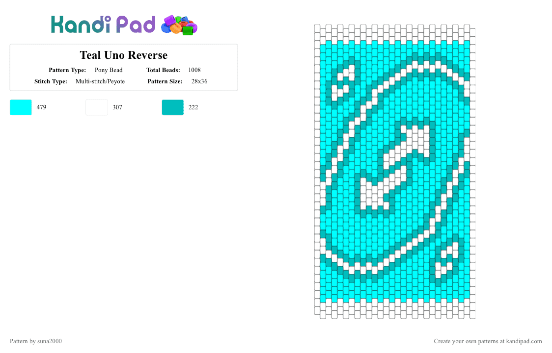 Teal Uno Reverse - Pony Bead Pattern by suna2000 on Kandi Pad - light blue,teal,uno,reverse,card,panel