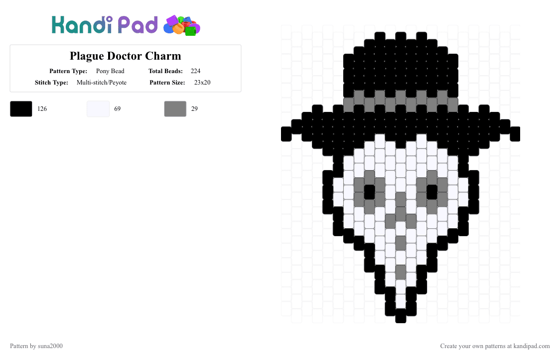 Plague Doctor Charm - Pony Bead Pattern by suna2000 on Kandi Pad - gray,white,plague,doctor,charm