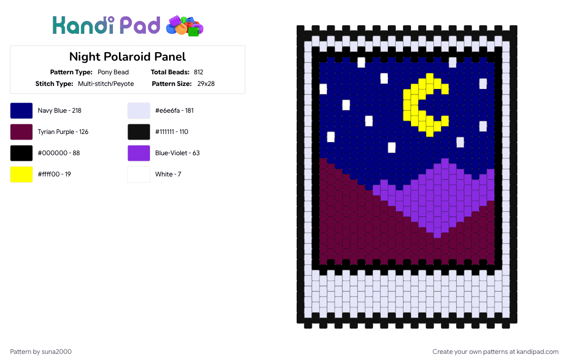 Night Polaroid Panel - Pony Bead Pattern by suna2000 on Kandi Pad - polaroid, purple