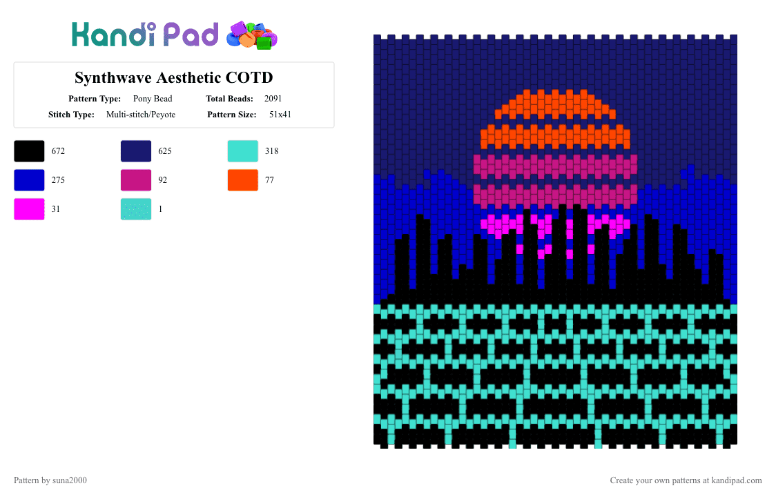 Synthwave Aesthetic COTD - Pony Bead Pattern by suna2000 on Kandi Pad - purple,cotdsynthwaveaesthetics