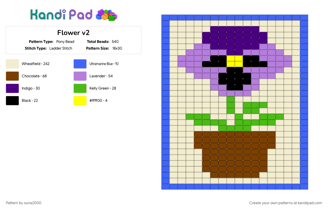 Flower v2 - Pony Bead Pattern by suna2000 on Kandi Pad - blue, brown, pink, white