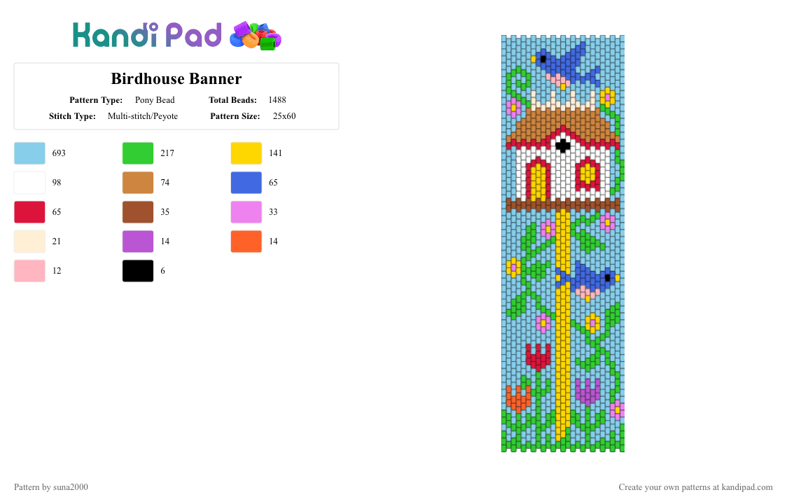 Spring Birdhouse Banner - Pony Bead Pattern by suna2000 on Kandi Pad - banner, green, light blue, spring