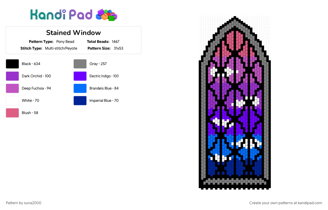 Stained Glass Window - Pony Bead Pattern by suna2000 on Kandi Pad - gray, purple, stained glass
