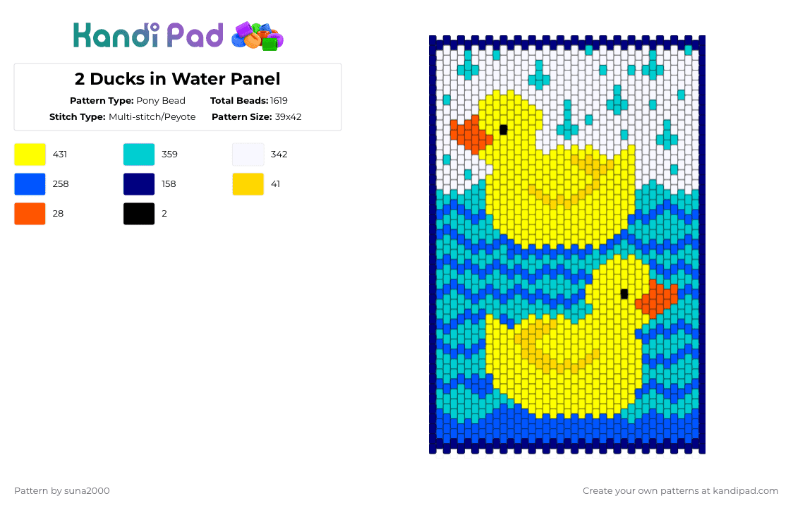 2 Ducks in Water Panel - Pony Bead Pattern by suna2000 on Kandi Pad - blue,light blue,yellow