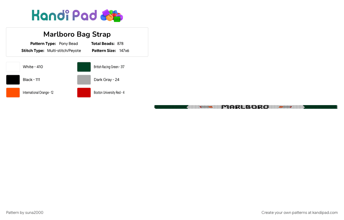 Marlboro Bag Strap - Pony Bead Pattern by suna2000 on Kandi Pad - bag, beige, marlboro, strap, white