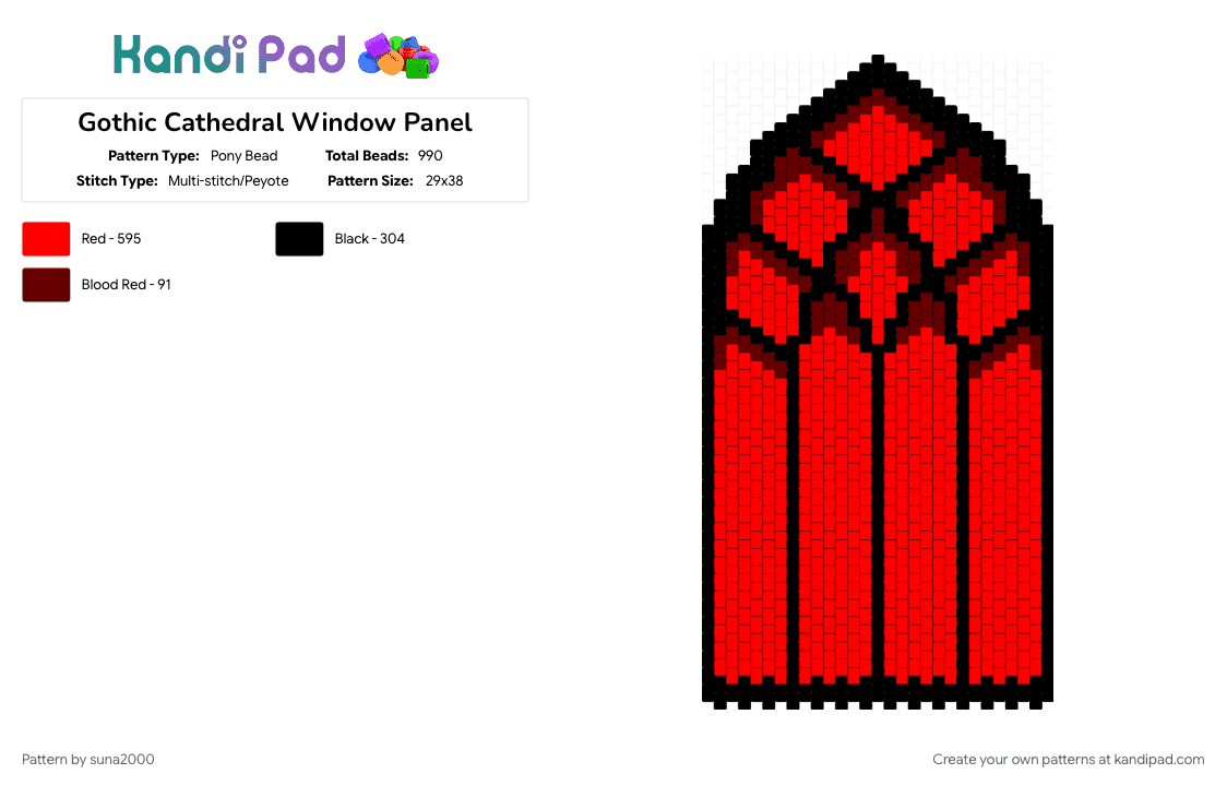 Gothic Cathedral Window Panel - Pony Bead Pattern by suna2000 on Kandi Pad - cathedral, gothic, red, stained glass, window