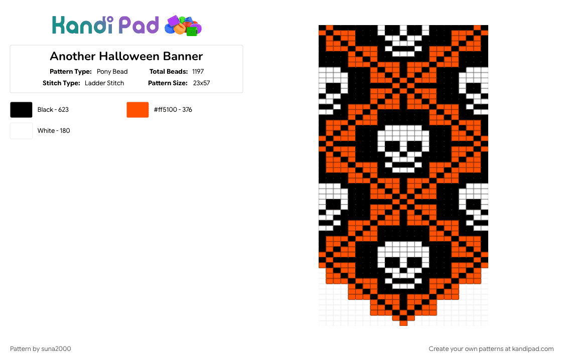 Another Halloween Banner - Pony Bead Pattern by suna2000 on Kandi Pad - halloween, orange, skull, white