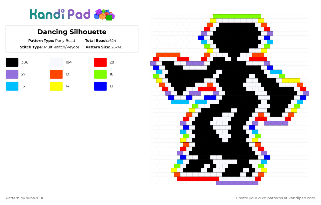 Dancing Silhouette - Pony Bead Pattern by suna2000 on Kandi Pad - black,white,red,purple,silhouette