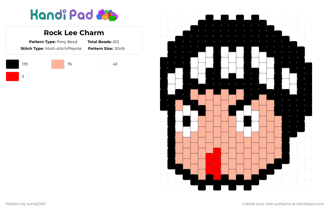 Rock Lee Charm - Pony Bead Pattern by suna2000 on Kandi Pad - beige,naruto,anime,charm