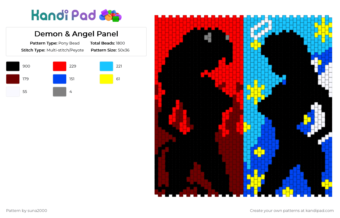 Demon & Angel Panel - Pony Bead Pattern by suna2000 on Kandi Pad - black,red,light blue,brown,colorful,demon,angel