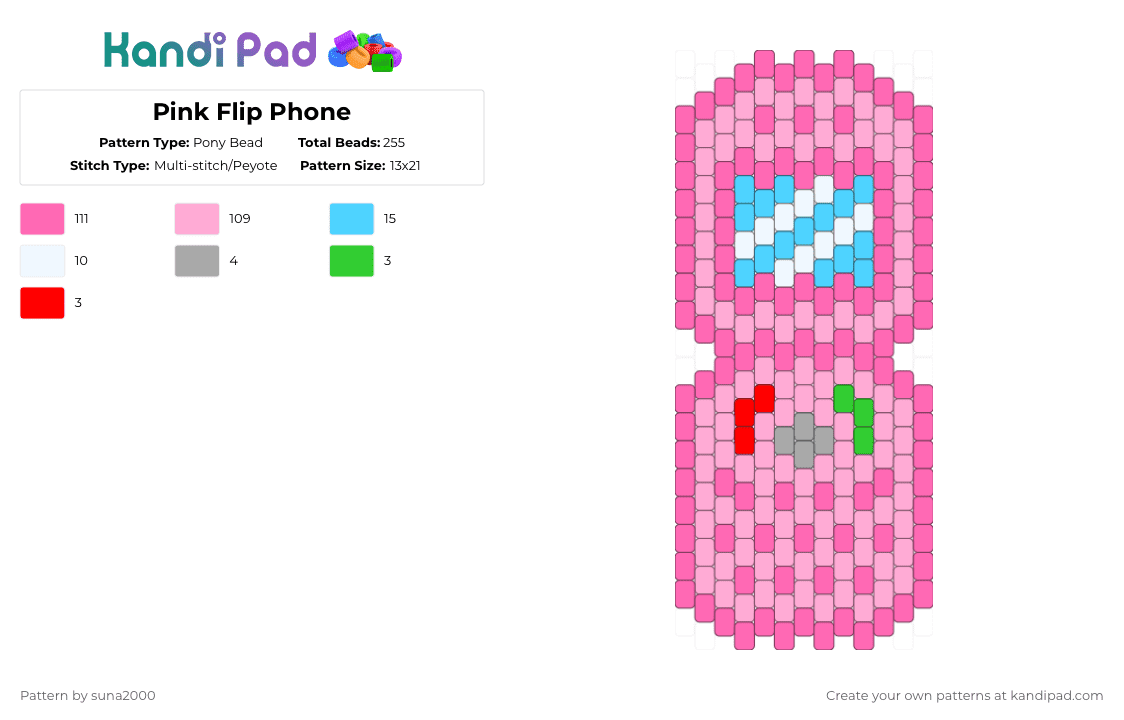 Pink Flip Phone - Pony Bead Pattern by suna2000 on Kandi Pad - pink