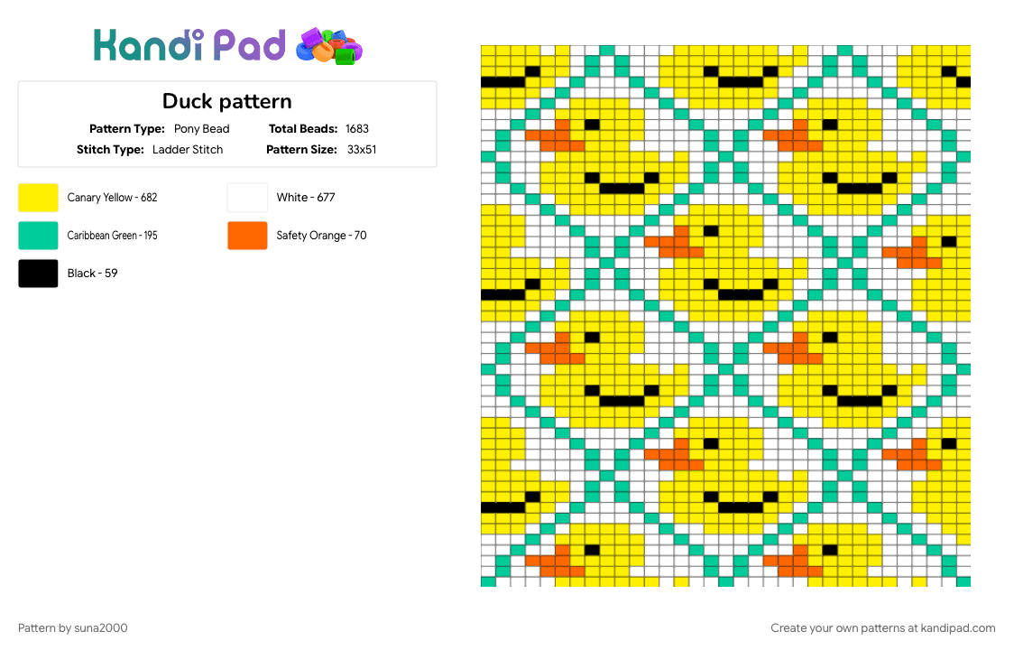 Duck pattern - Pony Bead Pattern by suna2000 on Kandi Pad - duck, yellow