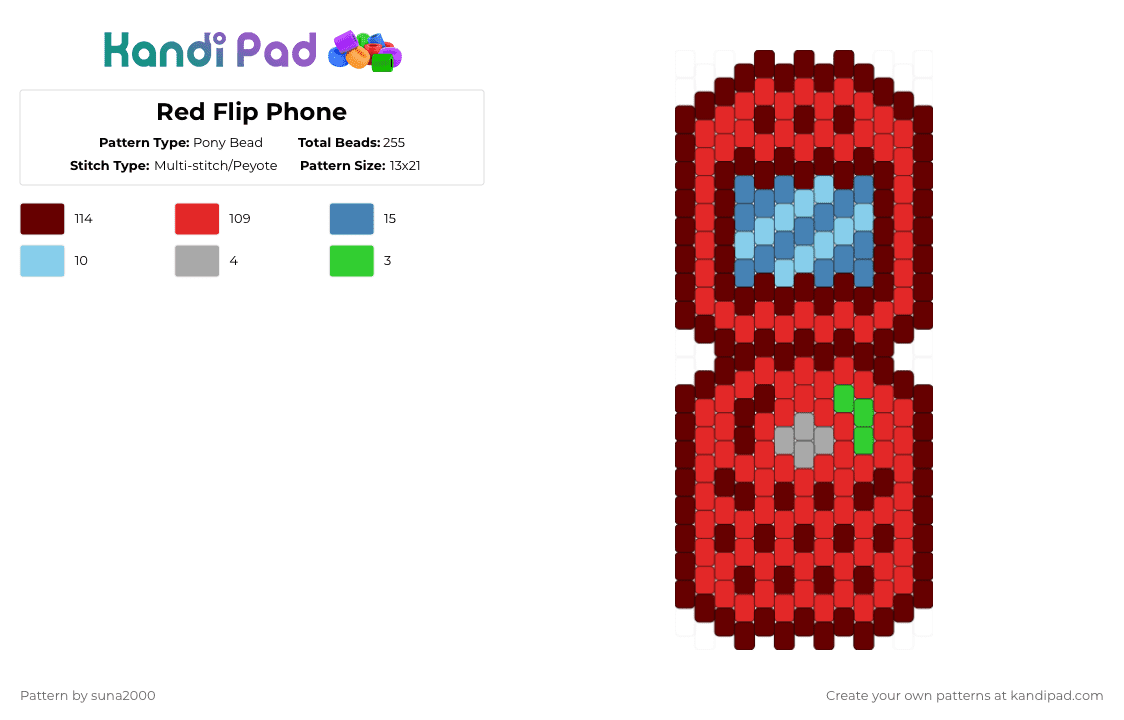 Red Flip Phone - Pony Bead Pattern by suna2000 on Kandi Pad - brown,red