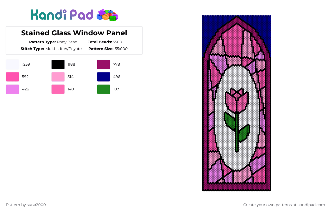 Stained Glass Window Panel - Pony Bead Pattern by suna2000 on Kandi Pad - pink,stained glass,window,panel