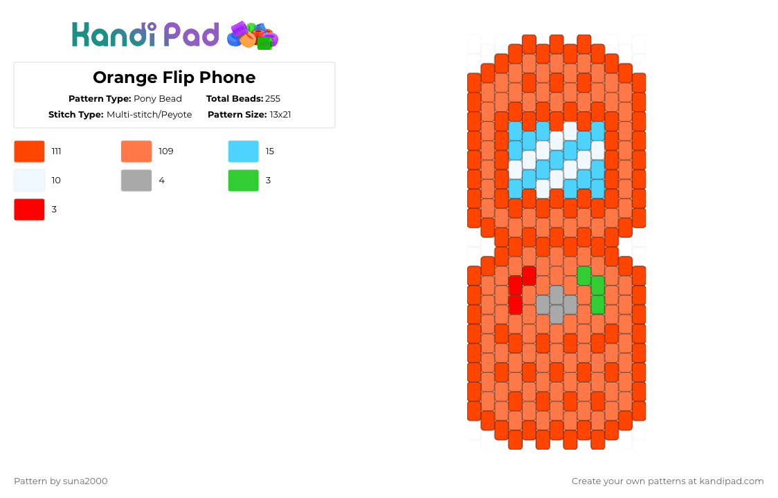 Orange Flip Phone - Pony Bead Pattern by suna2000 on Kandi Pad - red,orange
