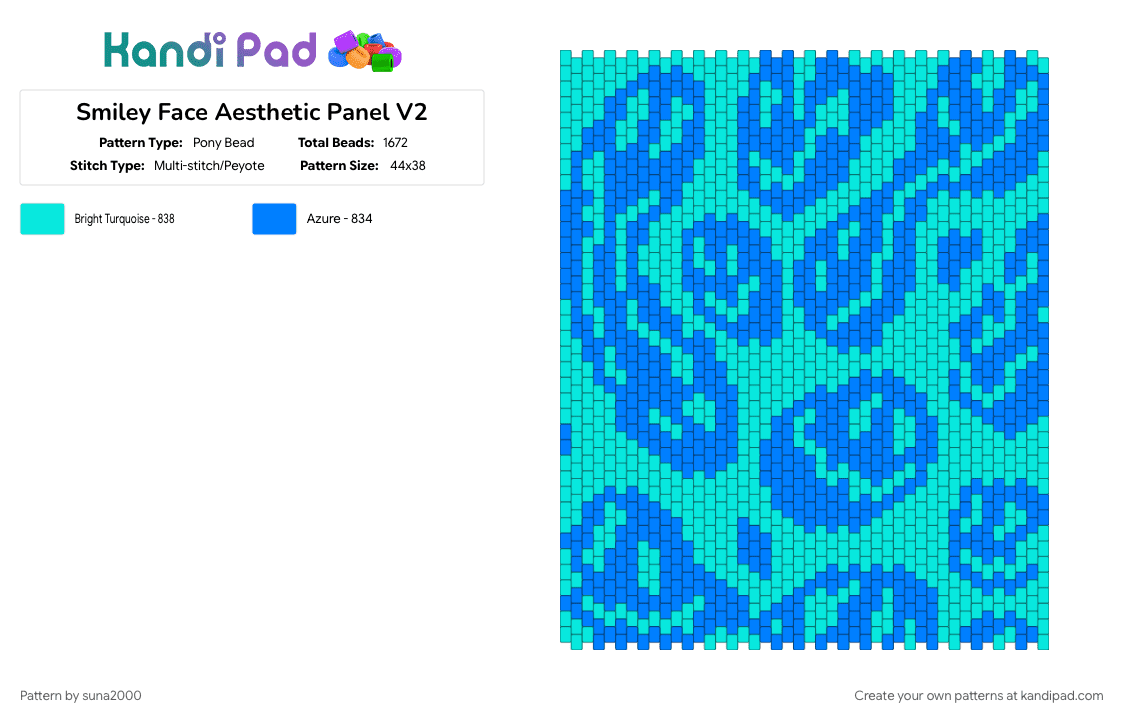 Smiley Face Aesthetic Panel V2 - Pony Bead Pattern by suna2000 on Kandi Pad - aesthetic, blue, light blue, smile, smiley
