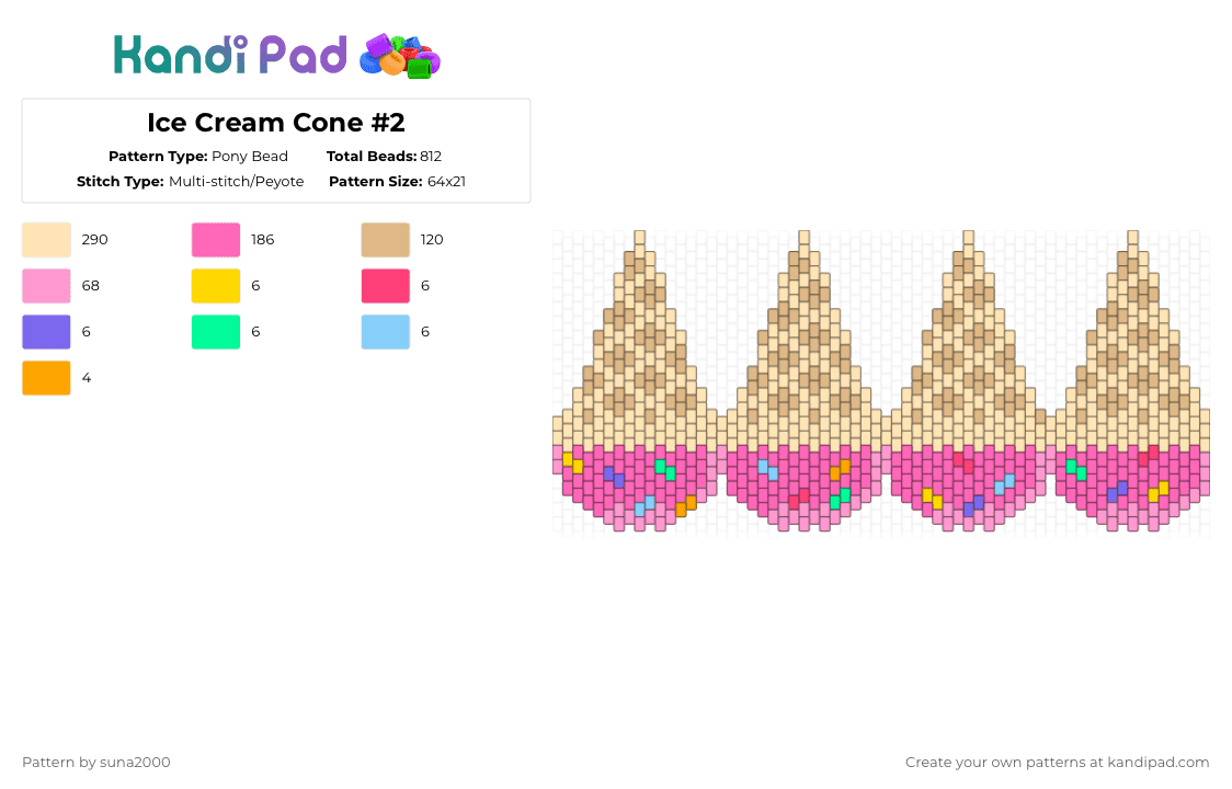 Ice Cream Cone #2 - Pony Bead Pattern by suna2000 on Kandi Pad - beige, pink