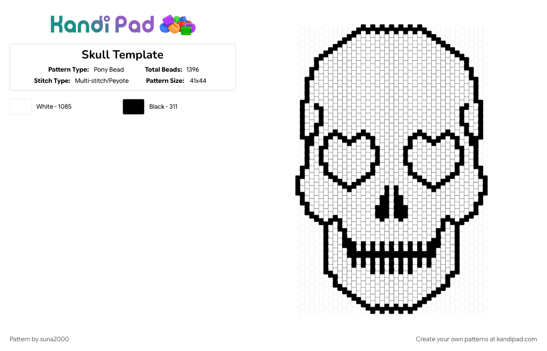 Skull Template - Pony Bead Pattern by suna2000 on Kandi Pad - skull, white