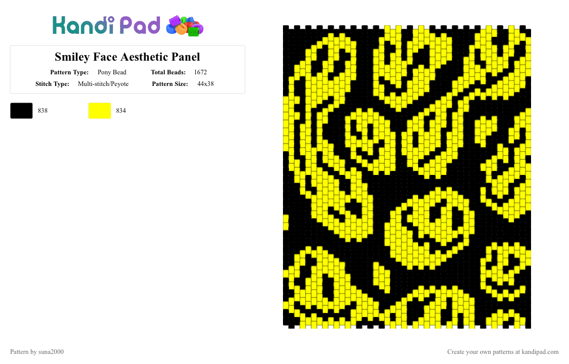 Smiley Face Aesthetic Panel - Pony Bead Pattern by suna2000 on Kandi Pad - black,yellow,smiley,aesthetic,smile