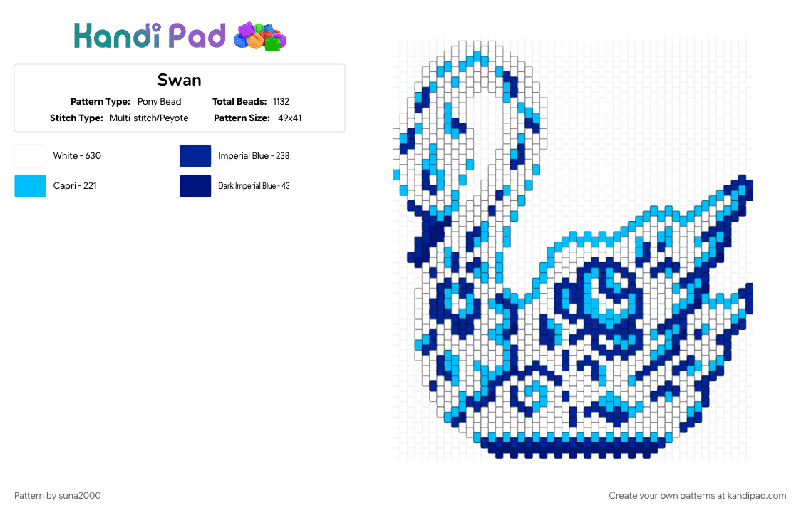 Swan - Pony Bead Pattern by suna2000 on Kandi Pad - light blue, purple