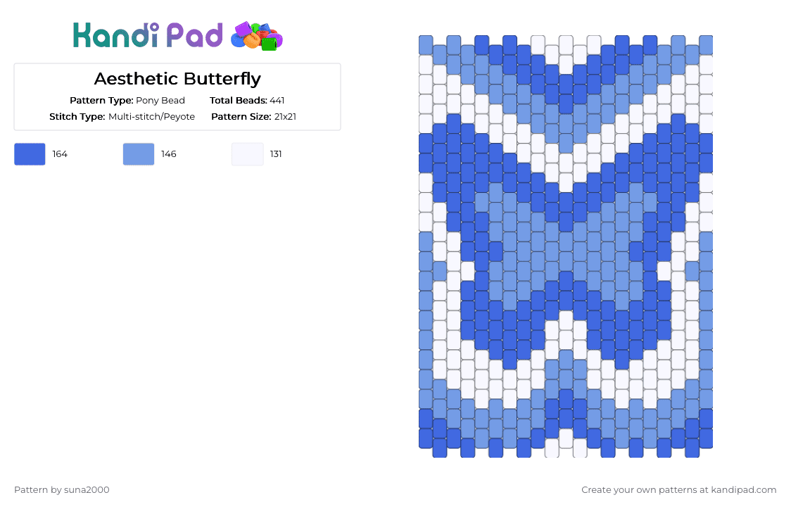 Aesthetic Butterfly - Pony Bead Pattern by suna2000 on Kandi Pad - blue,light blue,butterfly,aesthetic,panel