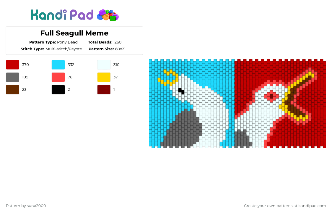 Seagull Meme - Pony Bead Pattern by suna2000 on Kandi Pad - light blue,red,meme