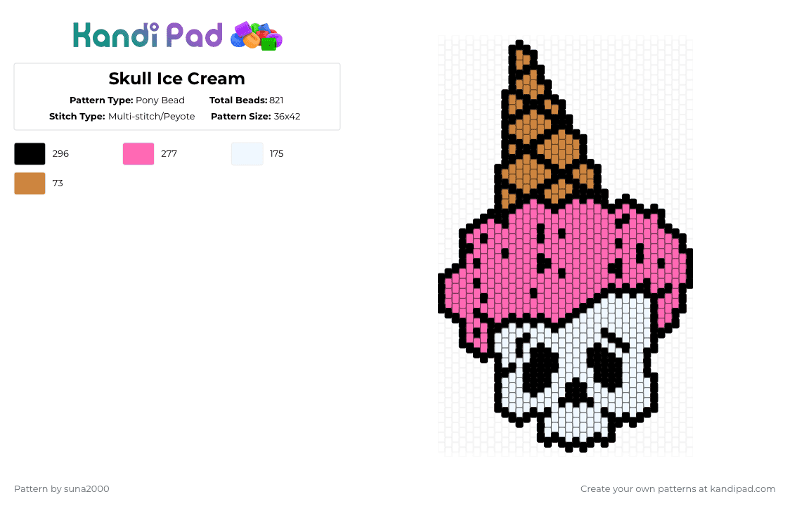 Skull Ice Cream - Pony Bead Pattern by suna2000 on Kandi Pad - pink,skull