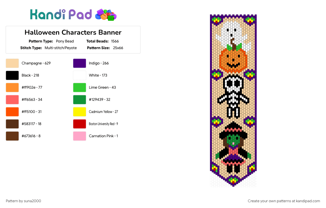 Halloween Characters Banner - Pony Bead Pattern by suna2000 on Kandi Pad - banner, beige, characters, halloween, purple, spooky