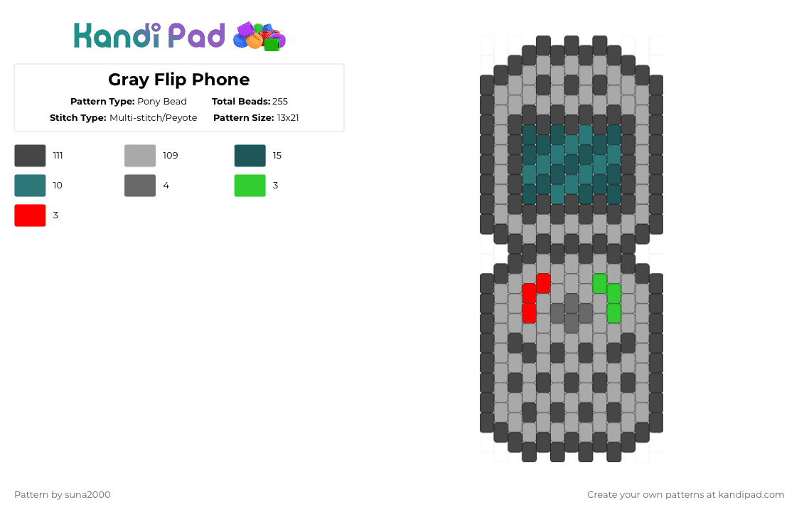 Gray Flip Phone - Pony Bead Pattern by suna2000 on Kandi Pad - brown,beige