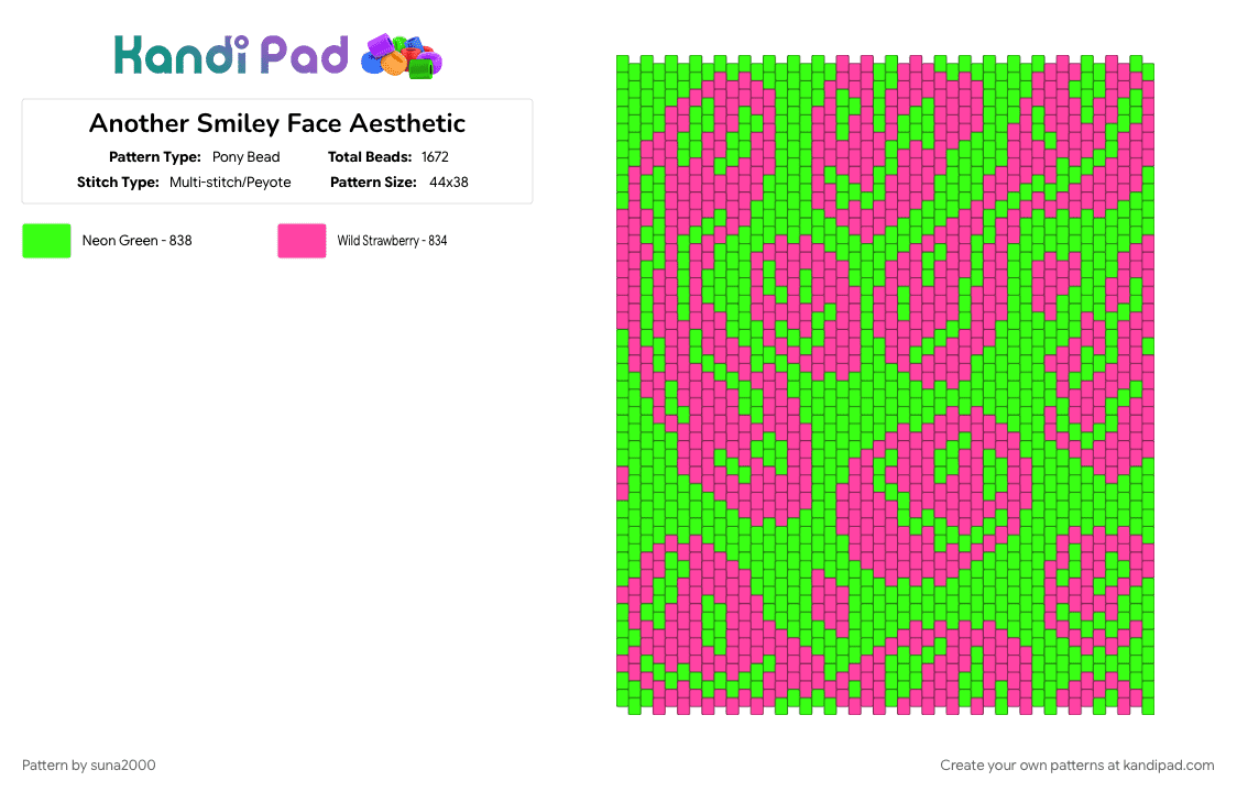 Another Smiley Face Aesthetic - Pony Bead Pattern by suna2000 on Kandi Pad - aesthetic, green, pink, smile, smiley