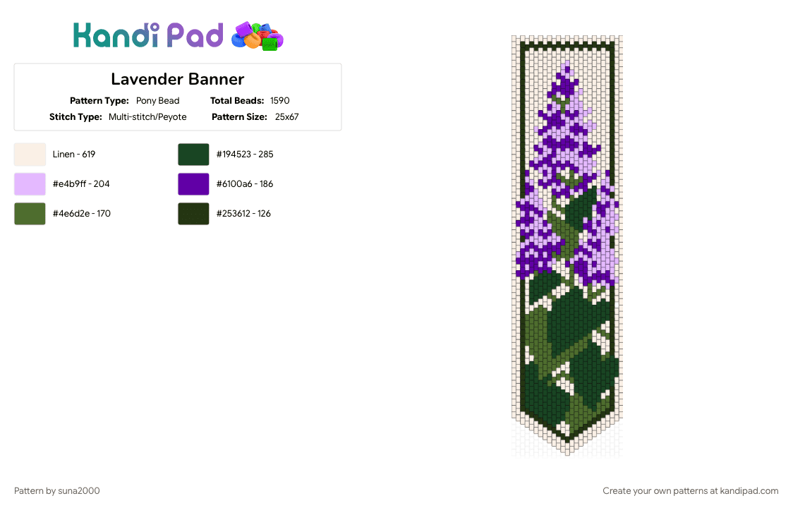 Lavender Banner - Pony Bead Pattern by suna2000 on Kandi Pad - banner, lavender, pink, purple, white