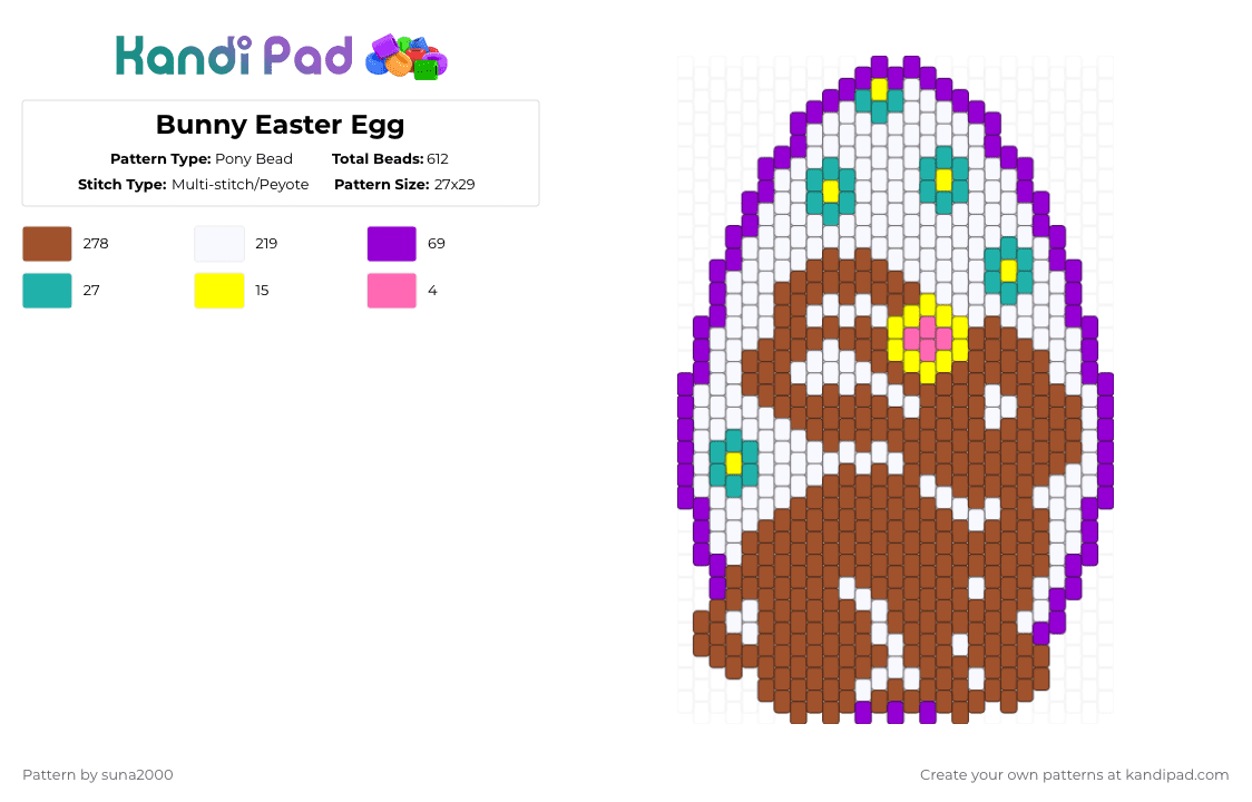 Bunny Easter Egg - Pony Bead Pattern by suna2000 on Kandi Pad - red