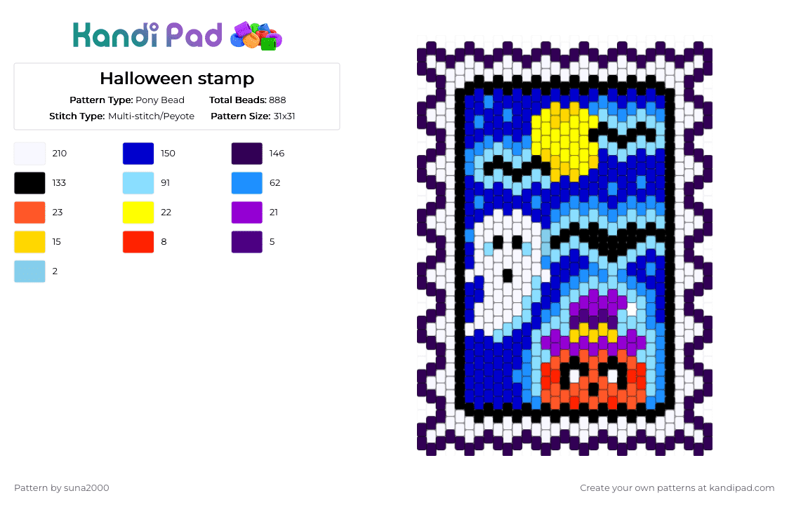 Halloween stamp - Pony Bead Pattern by suna2000 on Kandi Pad - purple,light blue,halloween,ghost,pimpkin