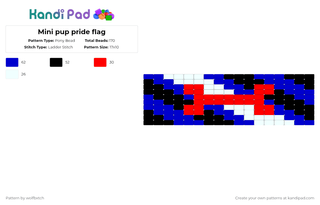 Mini pup pride flag - Pony Bead Pattern by wolfbxtch on Kandi Pad - purple,red,puppy,pupplay,kink,human pup,furry,blue,bone