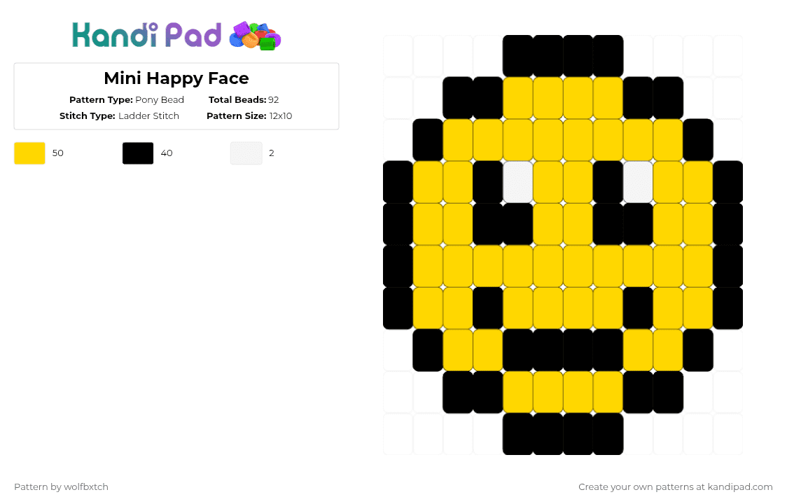 Mini Happy Face - Pony Bead Pattern by wolfbxtch on Kandi Pad - yellow,happy,smiley,face,smile,black,emoji,white