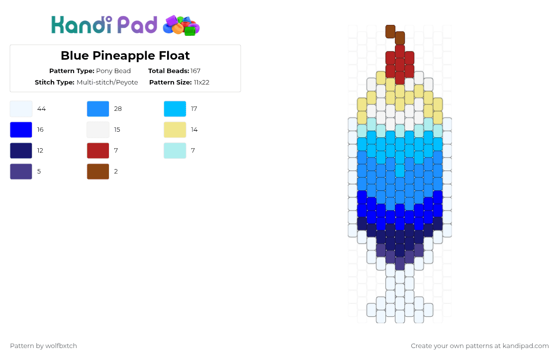 Blue Pineapple Float - Pony Bead Pattern by wolfbxtch on Kandi Pad - purple,light blue,blue,drink,soda,yellow,cherry,pineapple,white,dessert