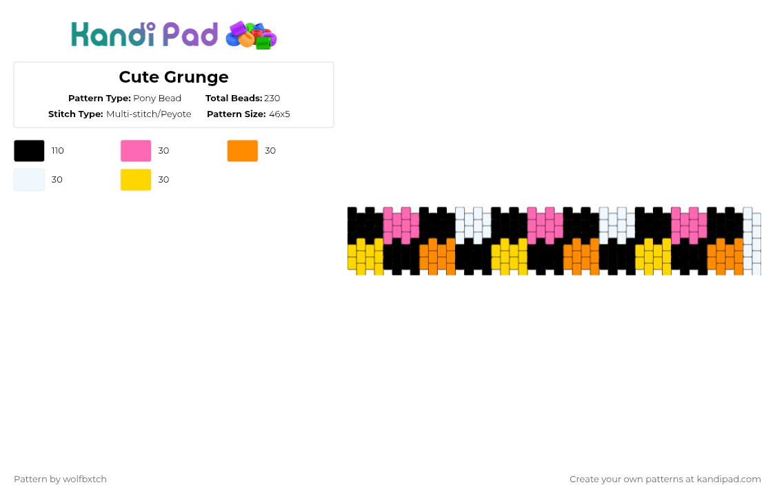 Cute Grunge - Pony Bead Pattern by wolfbxtch on Kandi Pad - pink,orange,yellow,white,black